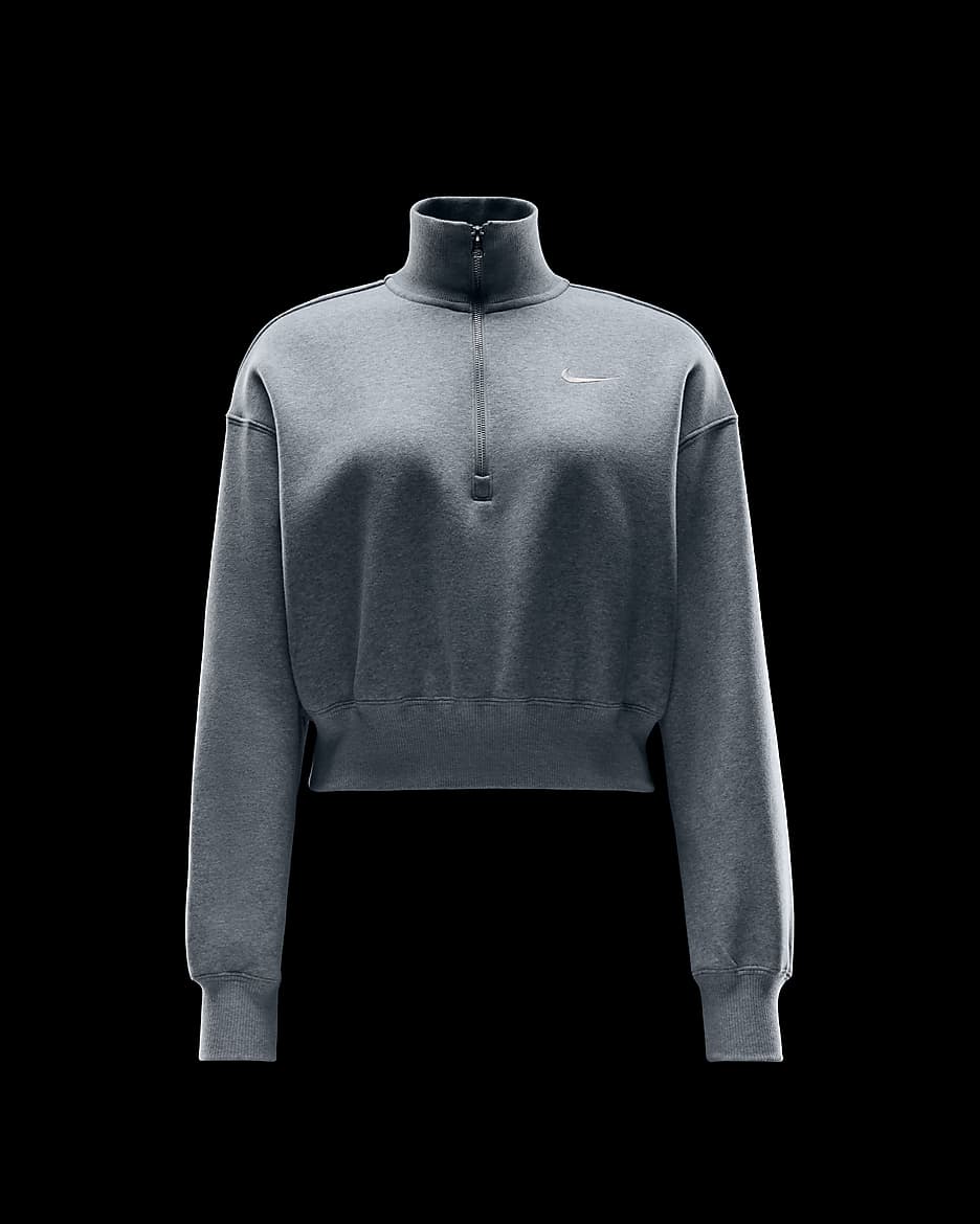 Dámská zkrácená mikina Nike Sportswear Phoenix Fleece s polovičním zipem - Dark Grey Heather/Sail