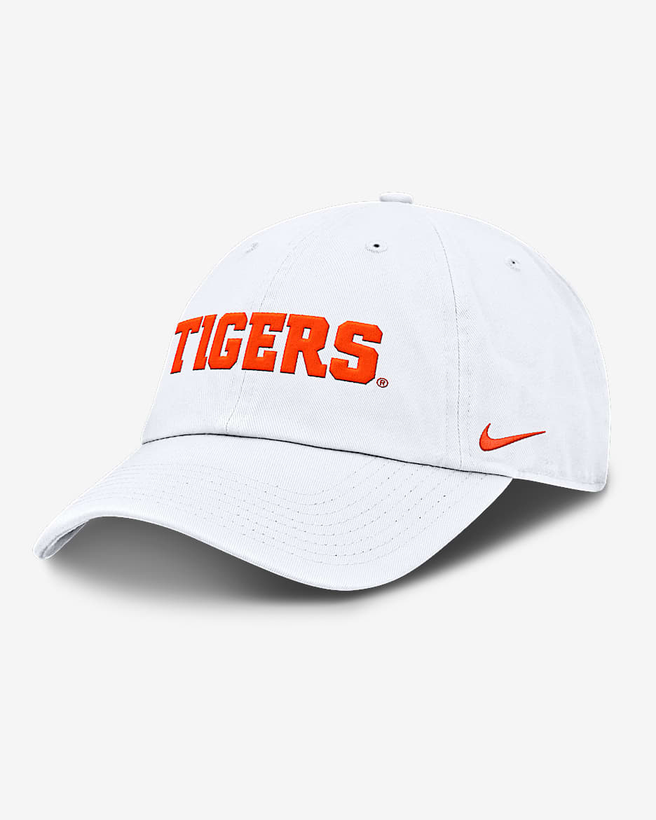 Gorra universitaria Nike ajustable para hombre Clemson Tigers Core Club Mascot Wordmark - Blanco