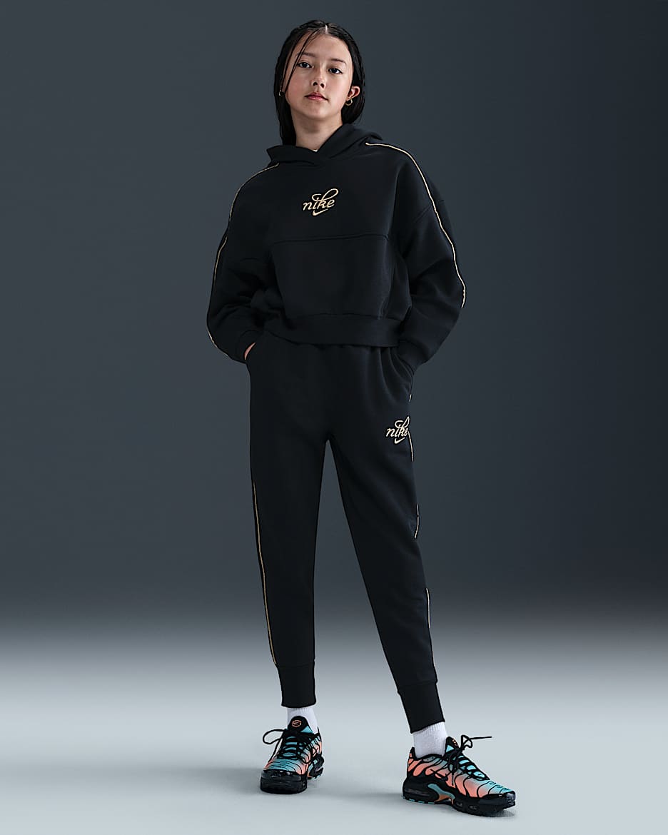 Nike Sportswear Club Fleece Big Kids' (Girls') Oversized Joggers - Black/Metallic Gold