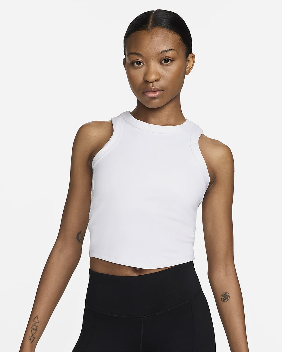 Camiseta de tirantes Dri-FIT cropped para mujer Nike One Fitted - Blanco/Negro