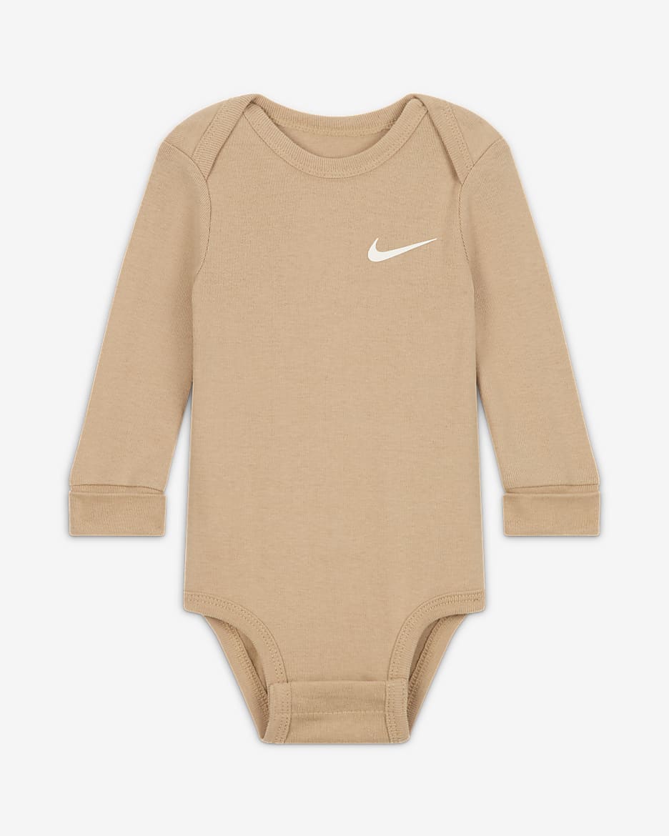 Nike Baby Essentials Baby (0-9M) Long Sleeve Bodysuits (3 Pack) - Pale Ivory