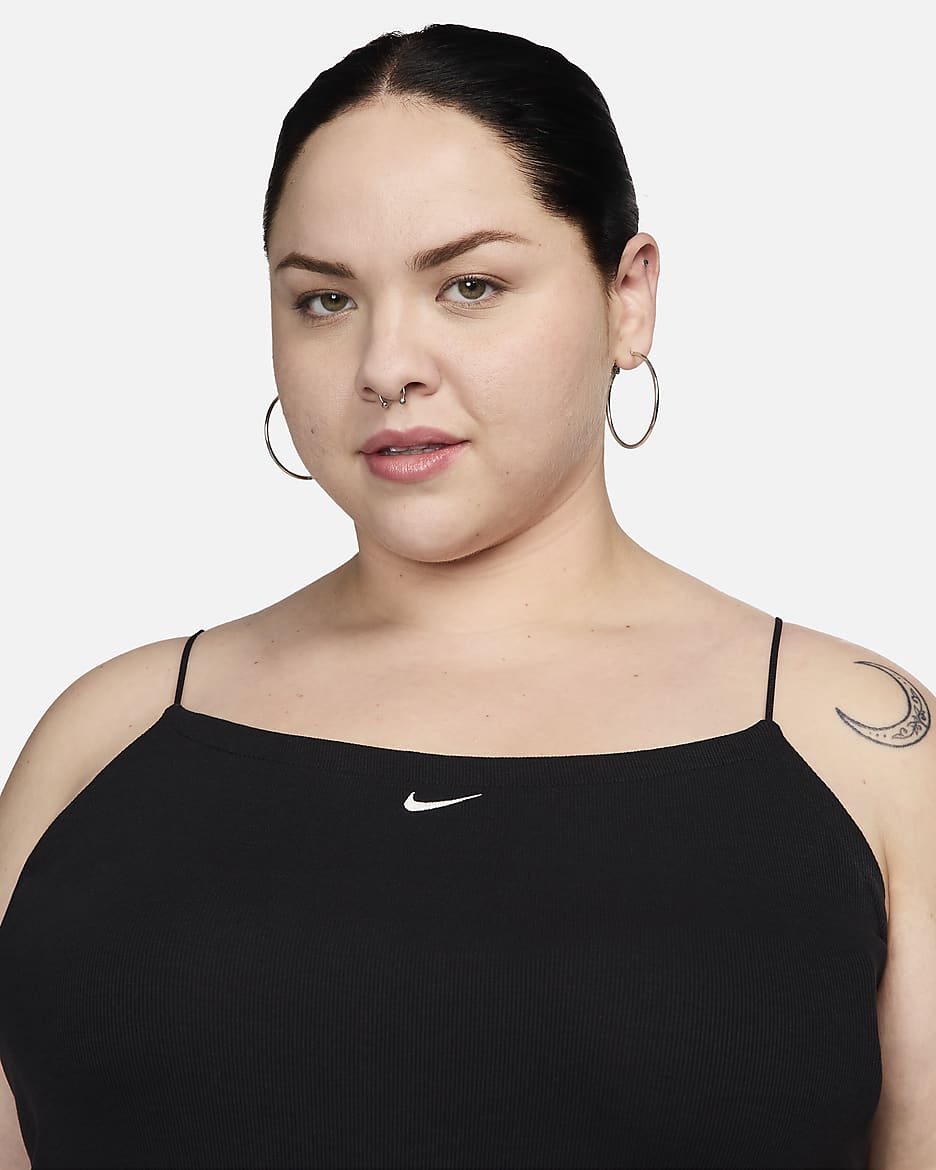 Nike Sportswear Chill Knit Women's Tight Mini-Rib Cami Dress (Plus Size) - Black/Sail