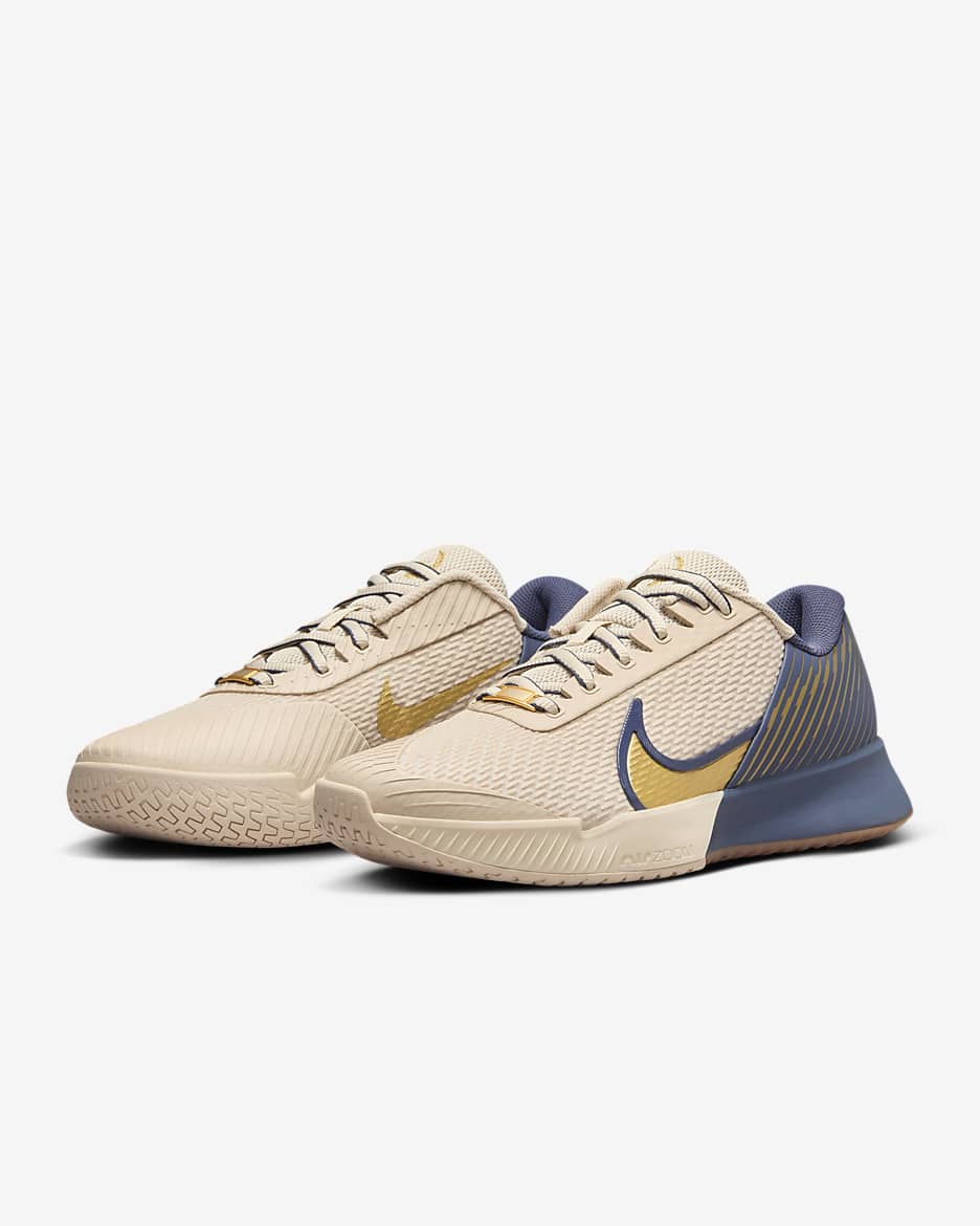 NikeCourt Vapor Pro 2 Premium Men's Hard Court Tennis Shoes - Sanddrift/Thunder Blue/Gum Medium Brown/Metallic Gold