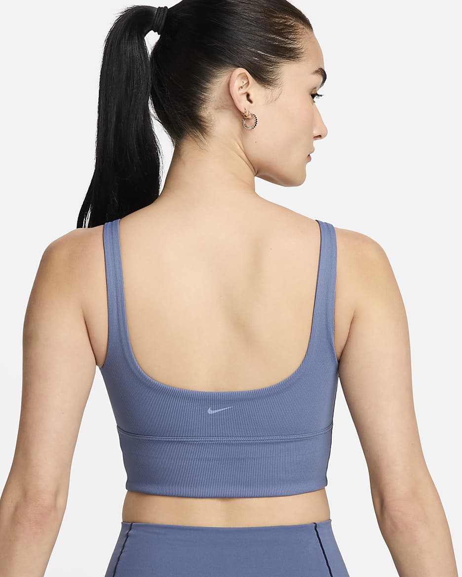 สปอร์ตบราผู้หญิงซัพพอร์ตบางเบาช่วงตัวยาวเสริมฟองน้ำ Nike Zenvy Rib - Diffused Blue/Diffused Blue/ขาว