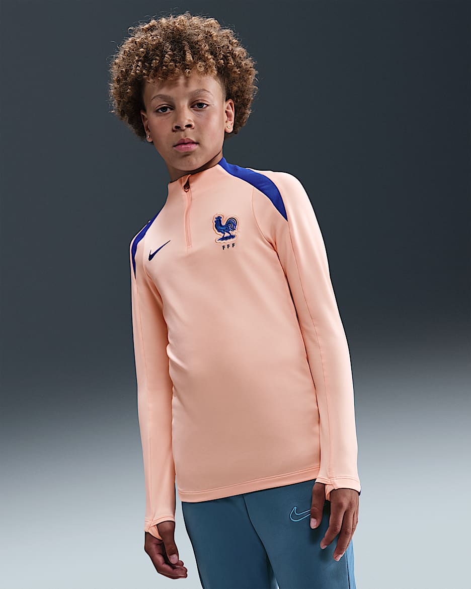 Maglia da calcio per allenamento Nike Dri-FIT FFF Strike – Ragazzo/a - Washed Coral/Bright Blue/Bright Blue