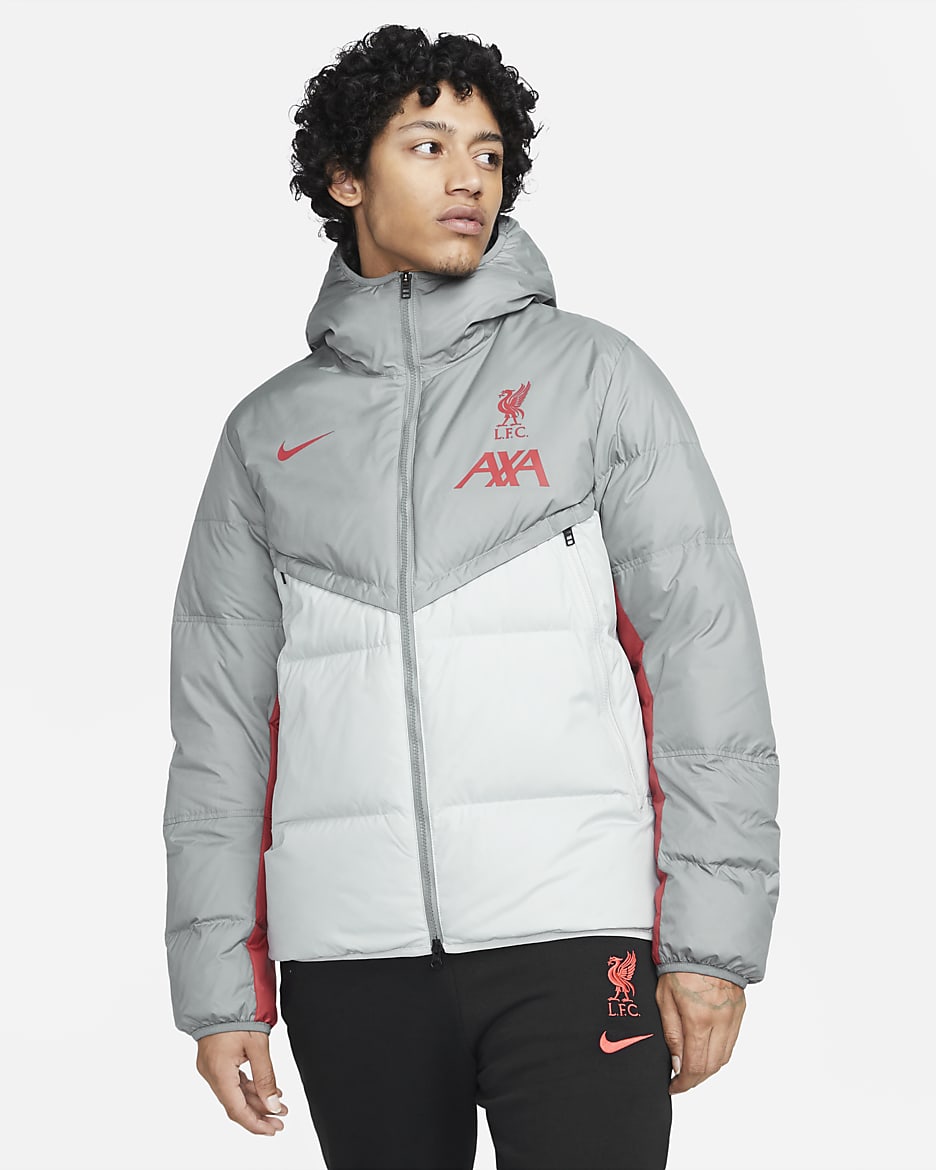 Liverpool FC Strike Men's Nike Storm-FIT Down Soccer Jacket - Smoke Grey/Wolf Grey/Tough Red/Tough Red
