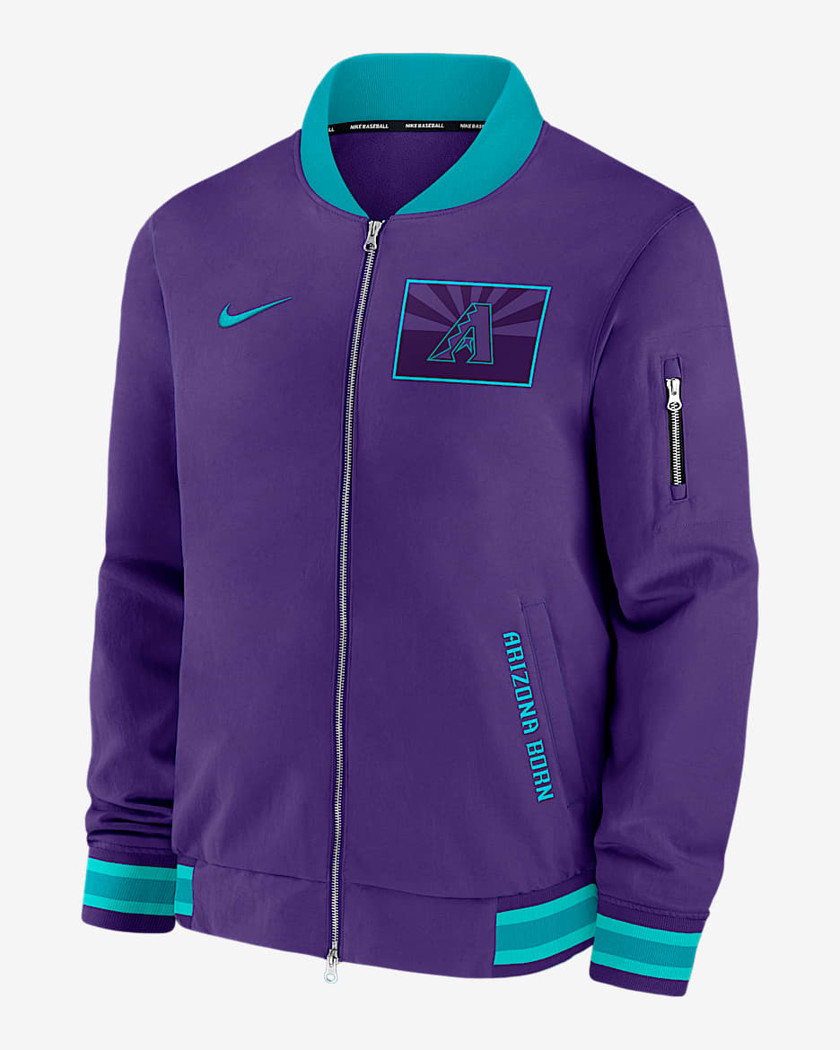 Chamarra bomber Nike de la MLB de cierre completo para hombre Arizona Diamondbacks Authentic Collection City Connect - Morado