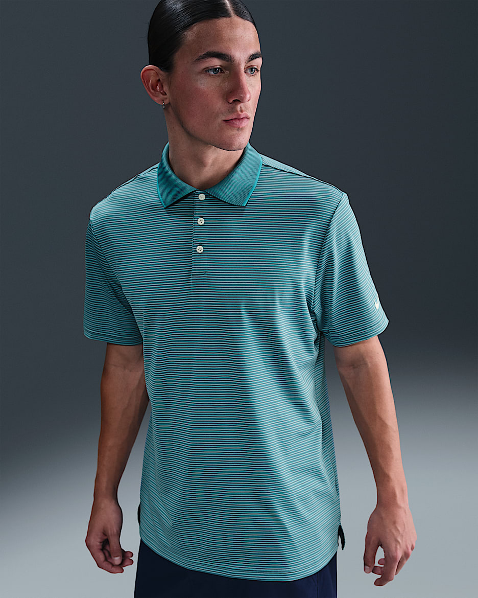 Polo de golf a rayas Dri-FIT para hombre Nike Tour - Azul verdoso mineral/Marfil pálido