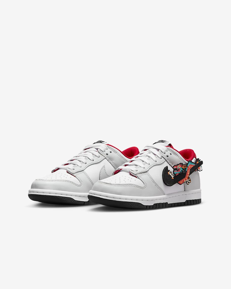 Nike Dunk Low "Lunar New Year" Big Kids' Shoes - White/White/University Red/Black