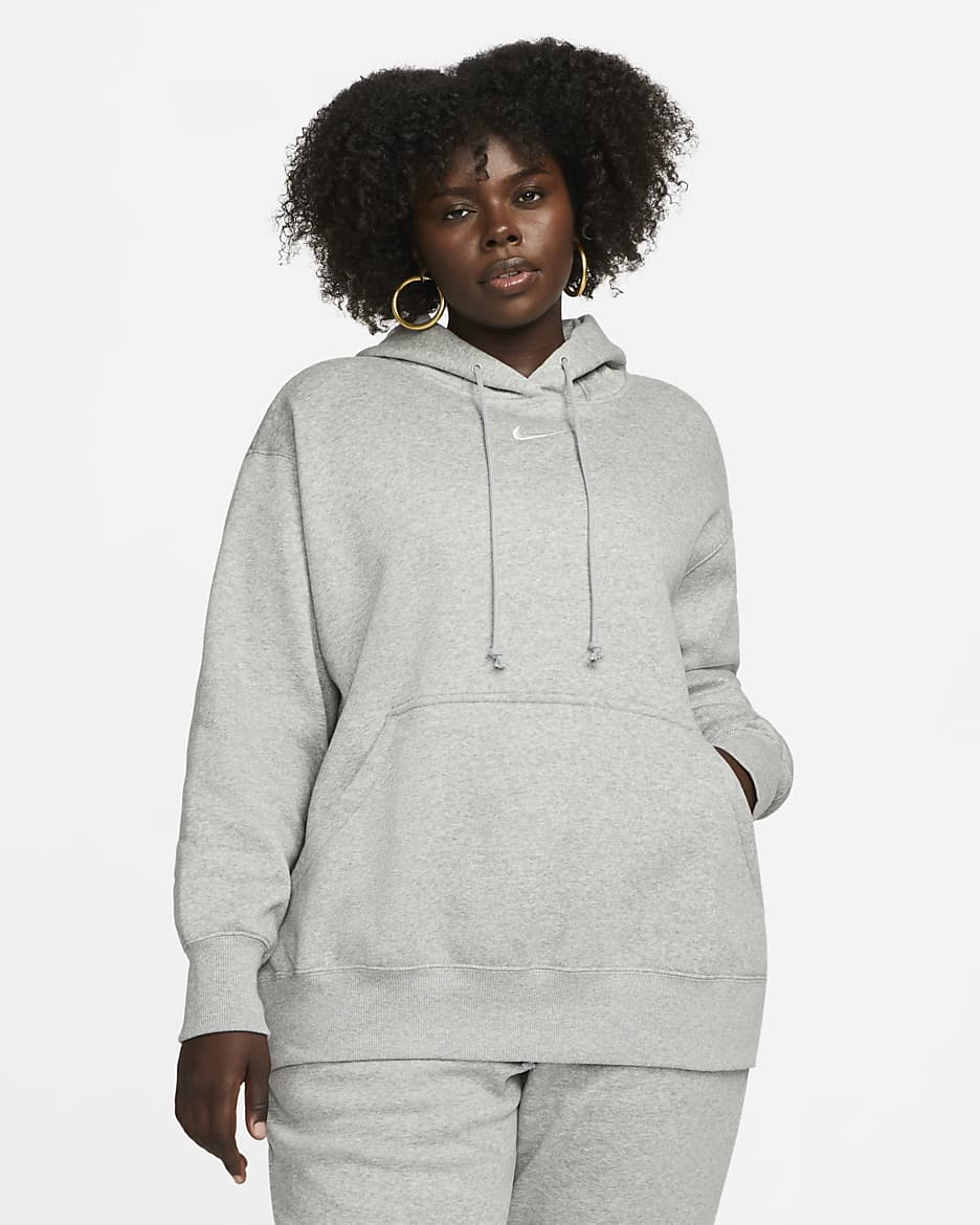 Nike Sportswear Phoenix Fleece Bol Kesimli Kadın Kapüşonlu Sweatshirt'ü (Büyük Beden) - Dark Grey Heather/Sail