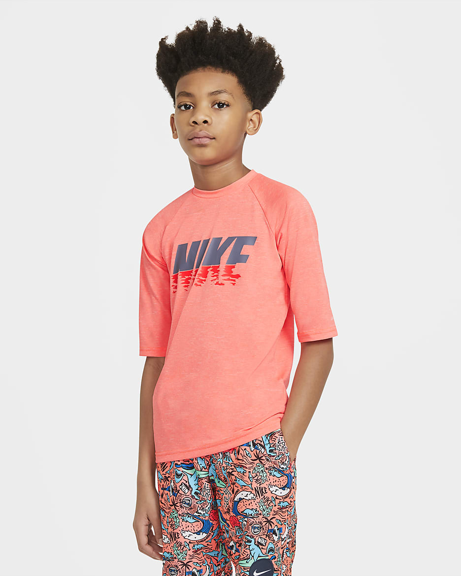 Nike Big Kids' Short-Sleeve Hydroguard Swim Shirt - Bright Mango