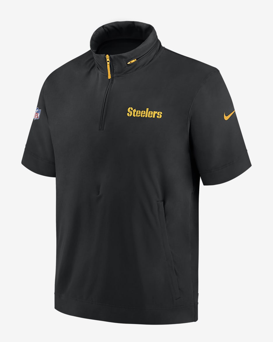 Pittsburgh Steelers Sideline Coach Men's Nike NFL 1/2-Zip Short-Sleeve Hooded Jacket - Black