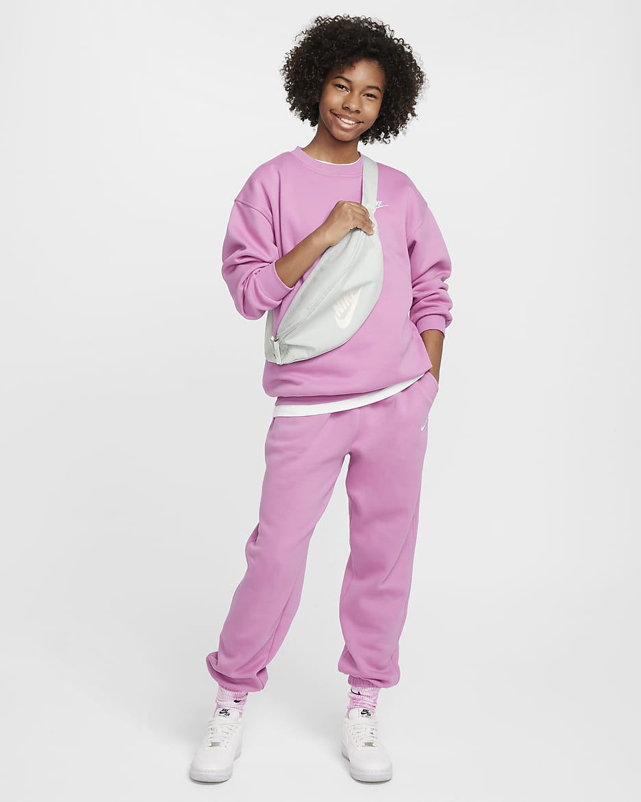 Nike Sportswear Club Fleece Big Kids' Loose Pants - Magic Flamingo/Magic Flamingo/White