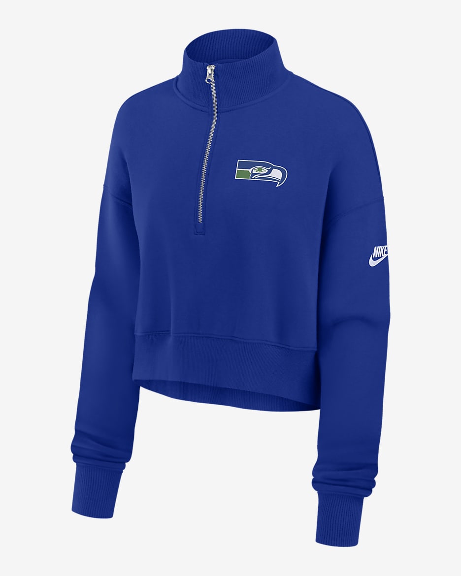 Seattle Seahawks Rewind Phoenix Women's Nike NFL Cropped 1/4-Zip Crew - Old Royal