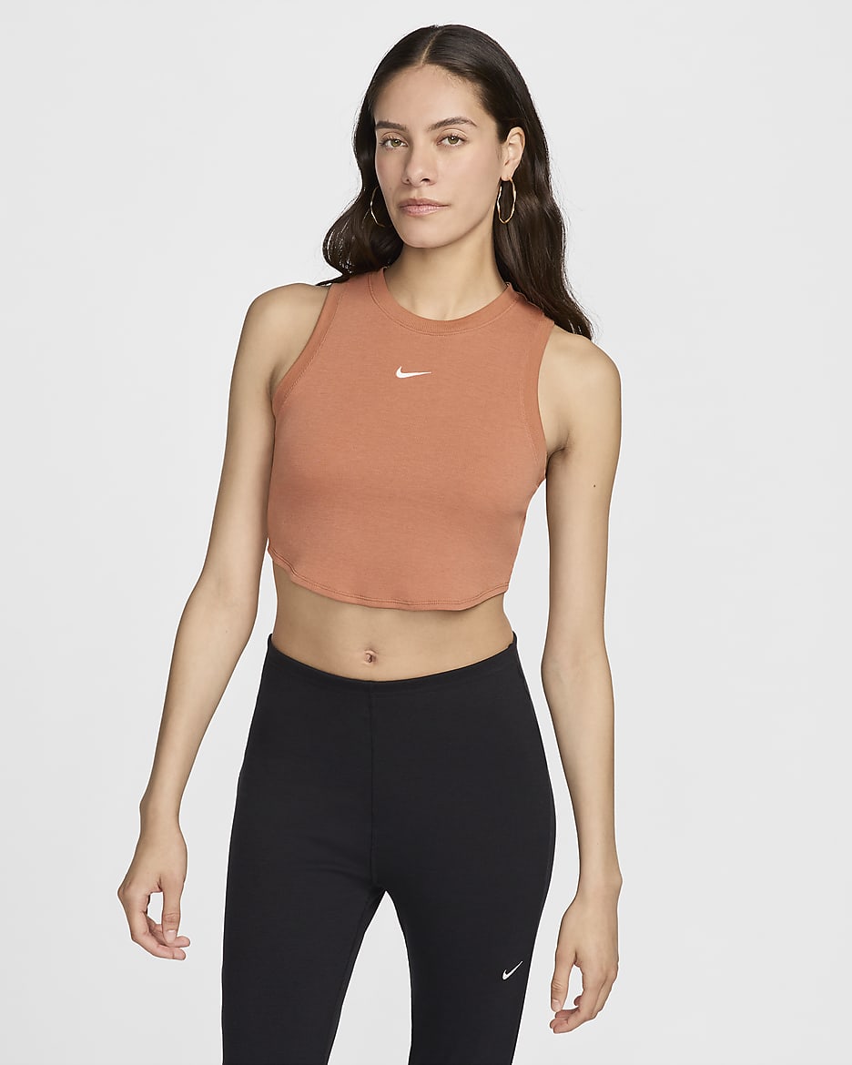 Nike Sportswear Chill Knit Women's Tight Cropped Mini-Rib Tank Top - Terra Blush/Sail