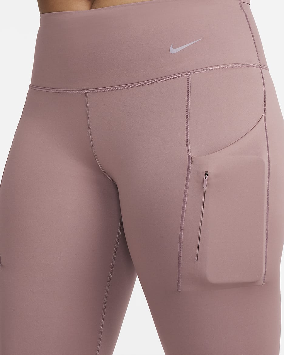 Leggings a 7/8 de cintura normal e suporte firme com bolsos Nike Go para mulher - Smokey Mauve/Preto