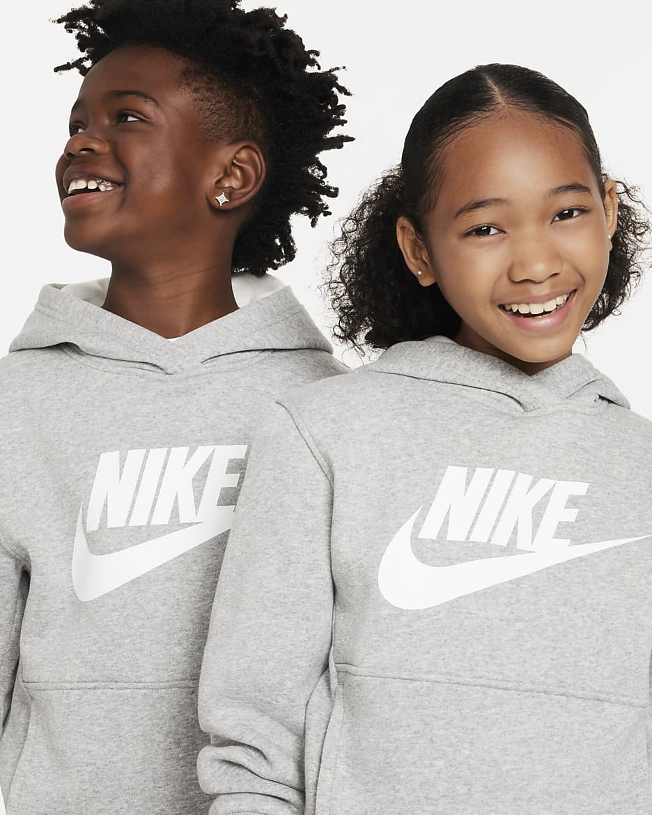 Sudadera con gorro para niños talla grande Nike Sportswear Club Fleece - Gris oscuro jaspeado/Blanco