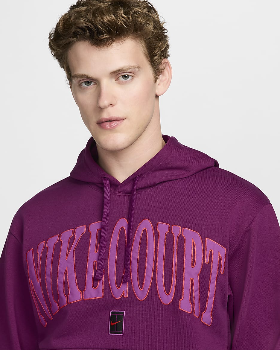 NikeCourt Heritage Men's Dri-FIT Fleece Tennis Hoodie - Sangria/Hot Fuchsia/Picante Red