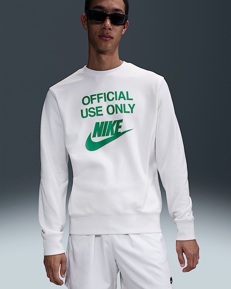 Sudadera de cuello redondo de French Terry para hombre Nike Club - Blanco/Verde estadio