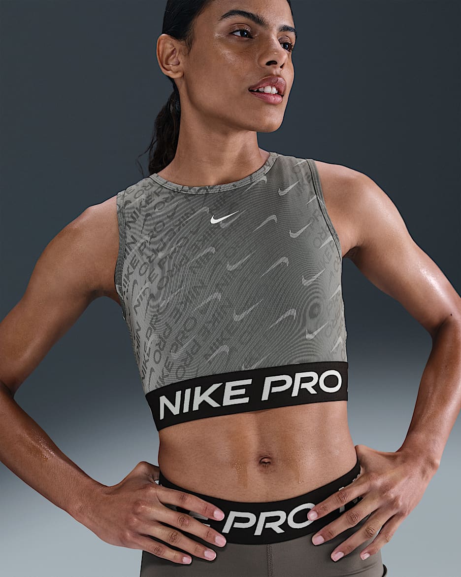 Débardeur court imprimé Dri-FIT Nike Pro pour femme - Noir/Blanc