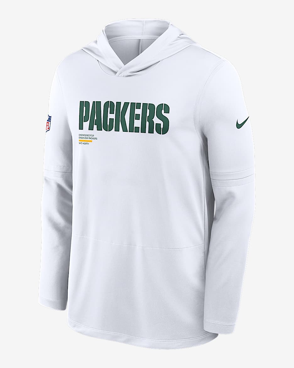 Green Bay Packers Pure Fury Sideline Men's Nike Dri-FIT NFL Long-Sleeve Hooded Top - White
