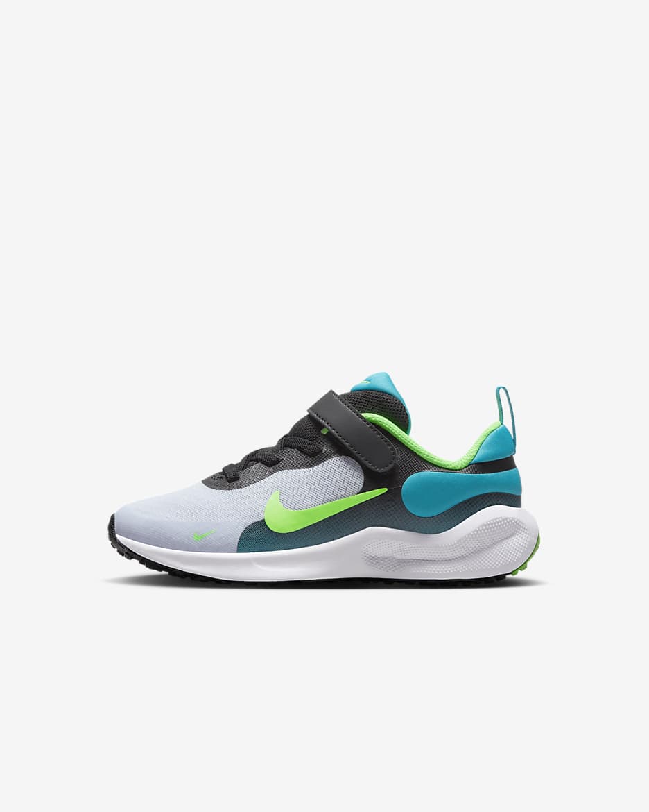 Nike Revolution 7 Little Kids' Shoes - Black/Football Grey/Aquamarine/Green Strike