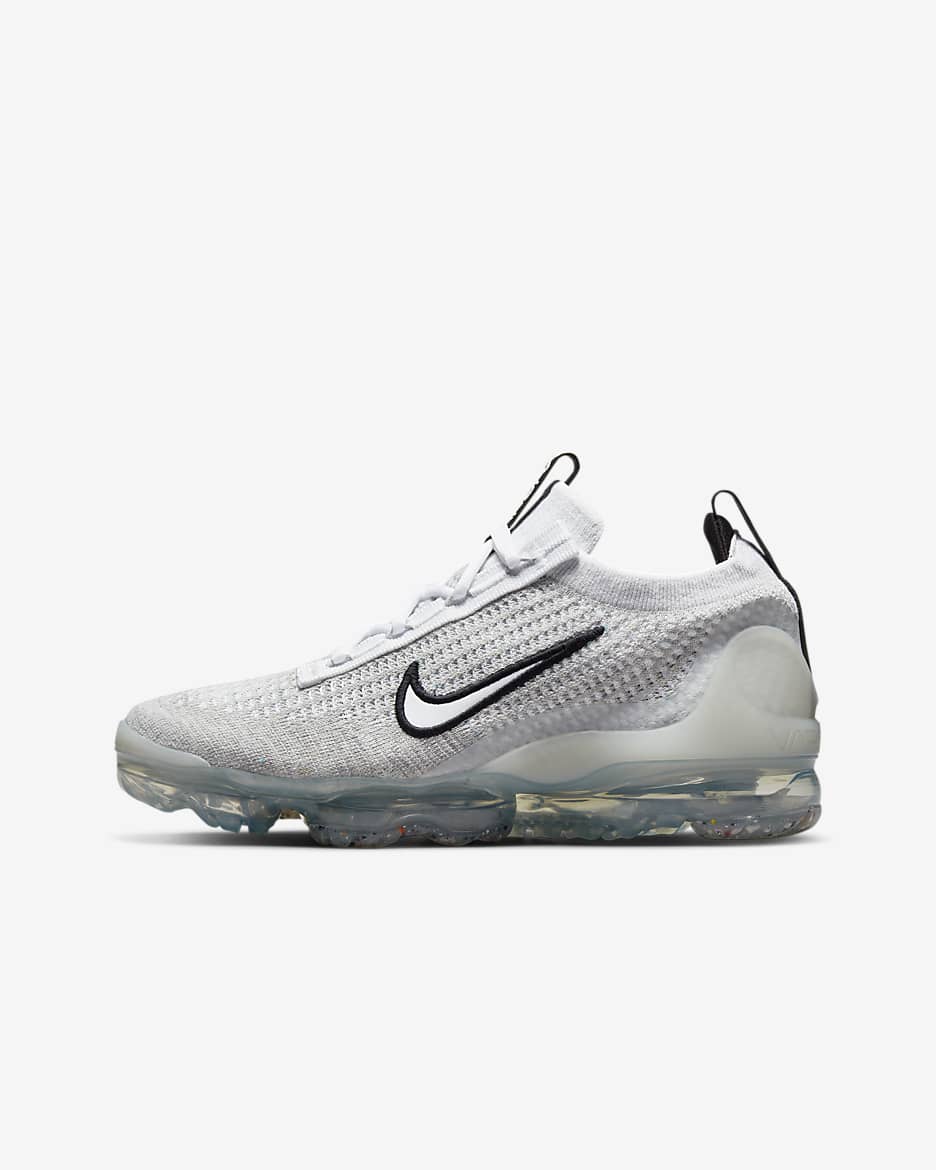 Boty Nike Air VaporMax 2021 FK pro větší děti - Bílá/Černá/Metallic Silver/Bílá