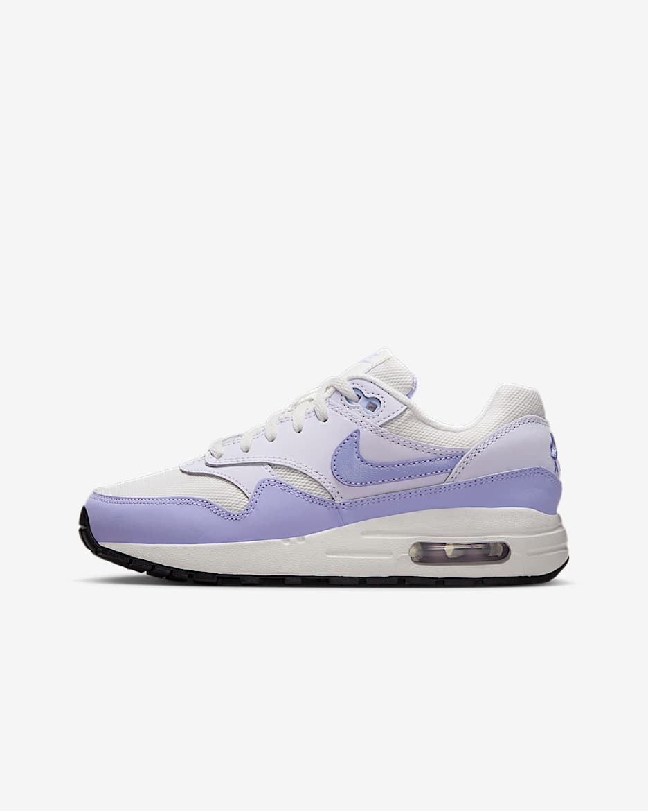 Air Max 1 Schuh für ältere Kinder - Platinum Tint/Barely Grape/Schwarz/Hydrangeas