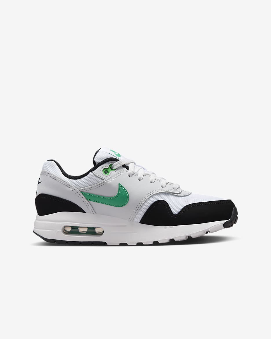 Tenis para niños grandes Air Max 1 - Blanco/Platino puro/Negro/Verde estadio