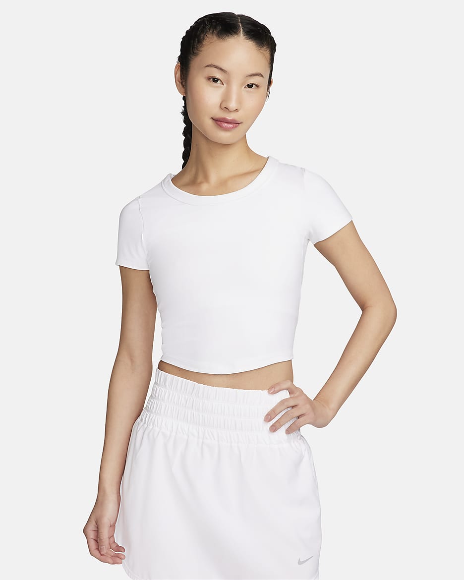 Nike One Fitted Women's Dri-FIT Short-Sleeve Cropped Top - White/Black