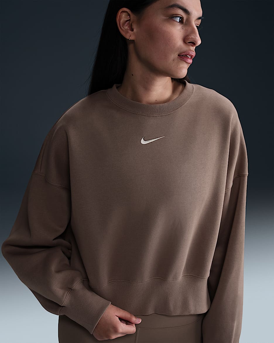 Sweat ultra-oversize à col ras-du-cou Nike Sportswear Phoenix Fleece pour femme - Mink Brown/Sail