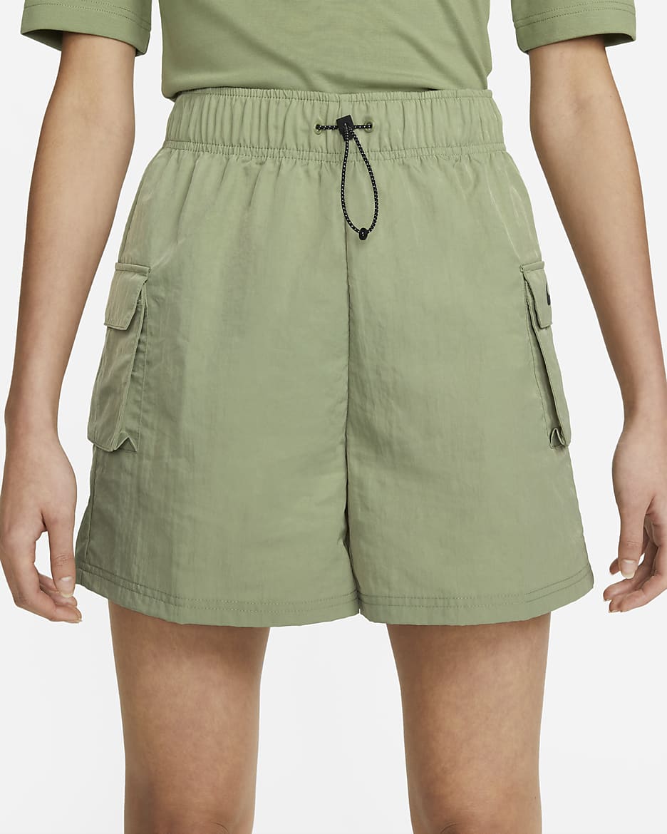 Nike Sportswear Essential Women's Woven High-Waisted Shorts - Oil Green/Black