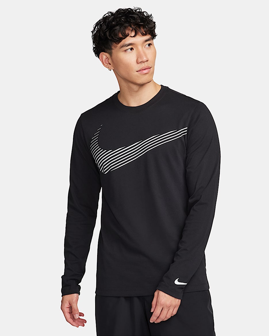 Nike Men's Dri-FIT Long-Sleeve Fitness T-Shirt - Black