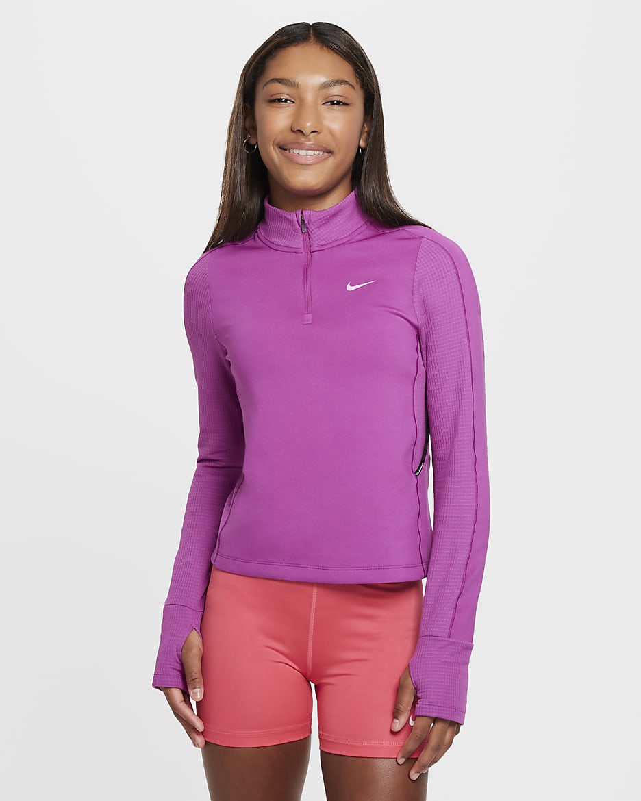 Μπλούζα Therma-FIT με φερμουάρ στο 1/2 του μήκους Nike Pro για κορίτσια - Hot Fuchsia/Beyond Pink