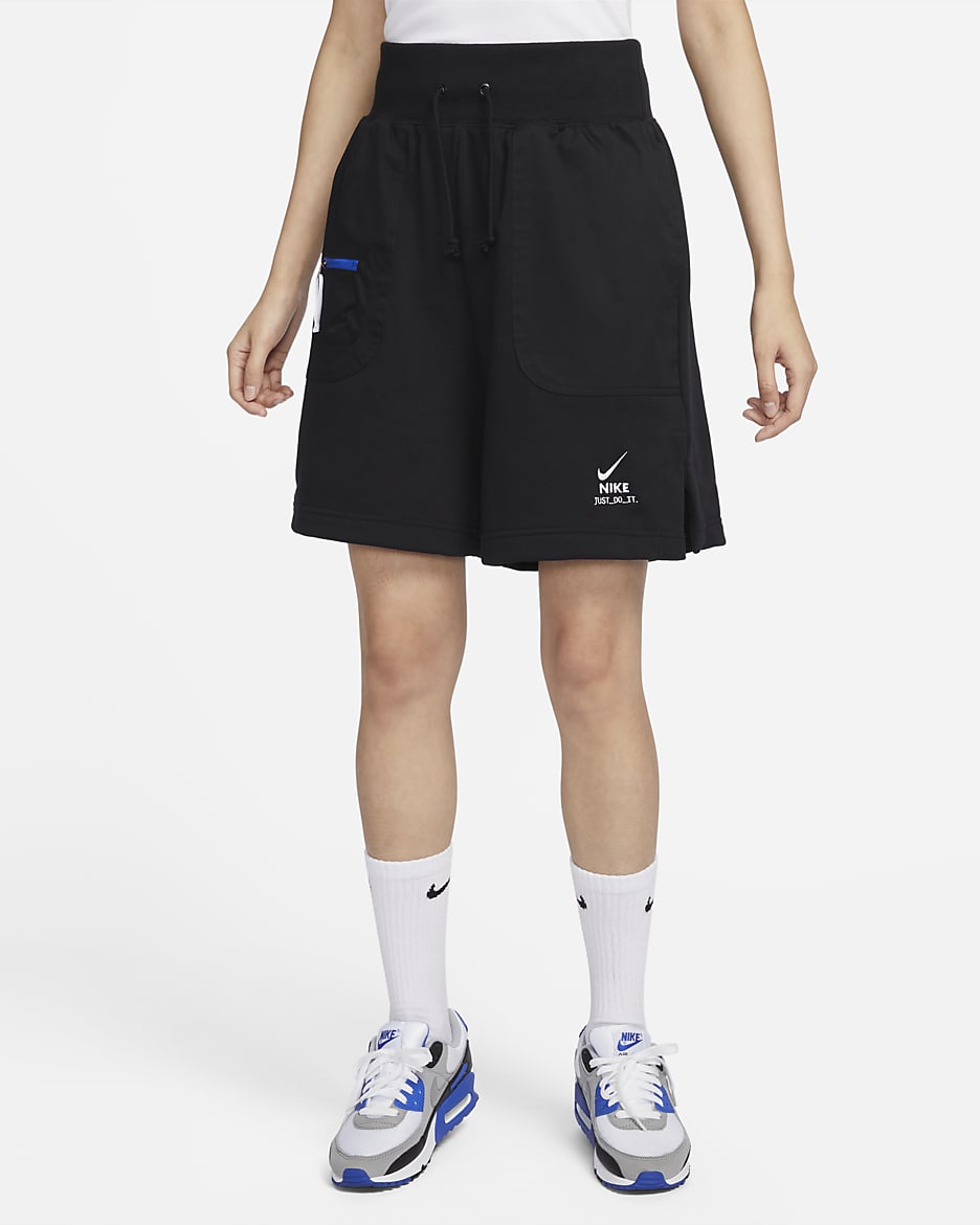 Nike Sportswear City Utility Women's French Terry Shorts - Black/Black/Hyper Royal/White