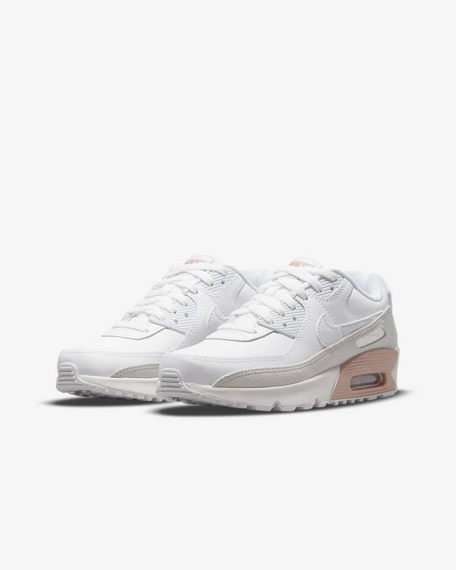 Tenis para niños grandes Nike Air Max 90 LTR - Blanco/Blanco cumbre/Bronce rojo metálico/Blanco