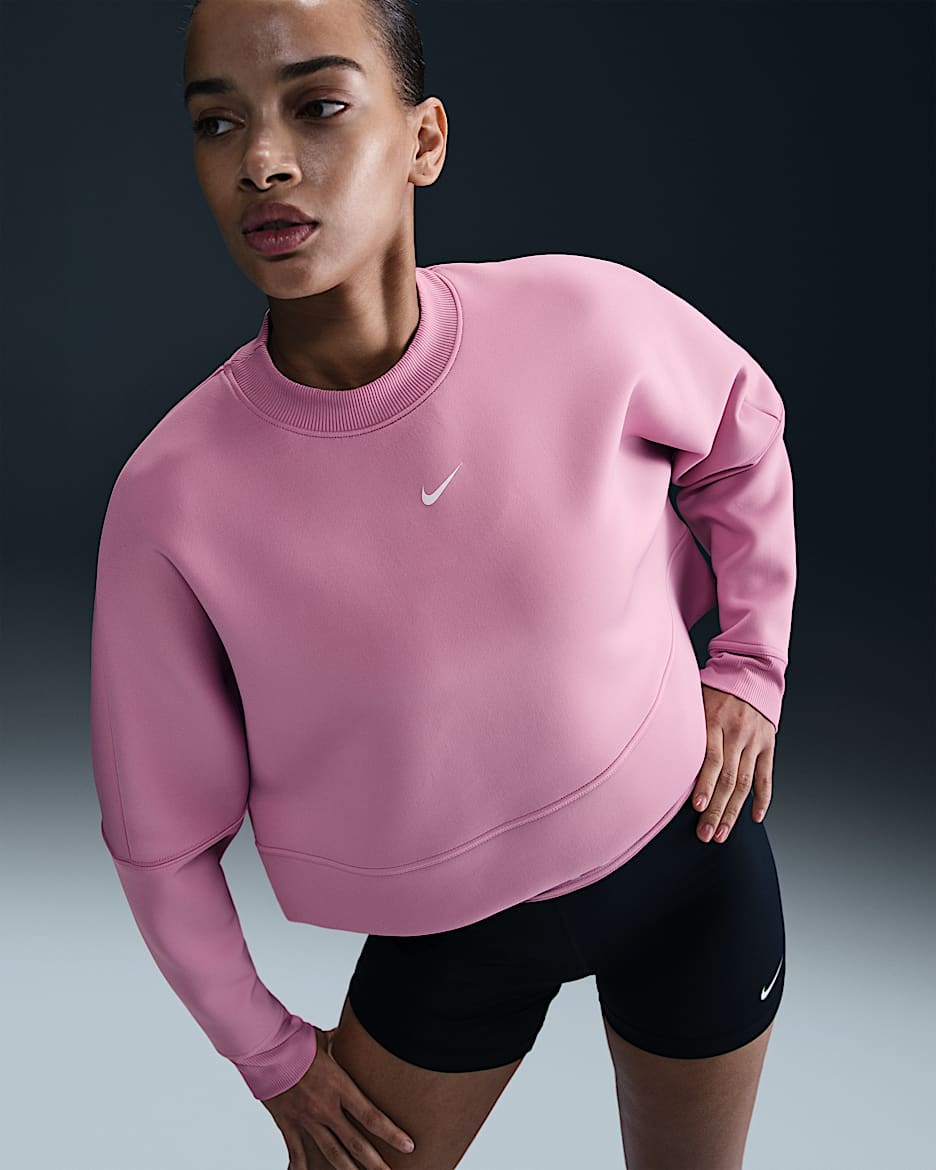 Playera Dri-FIT cropped oversized de cuello redondo para mujer Nike Prima - Rosa elemental/Espuma rosa/Blanco