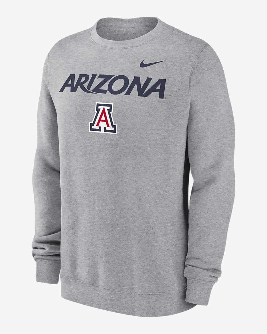 Arizona Wildcats Primetime Primary Stack Men's Nike College Pullover Crew - Dark Grey Heather