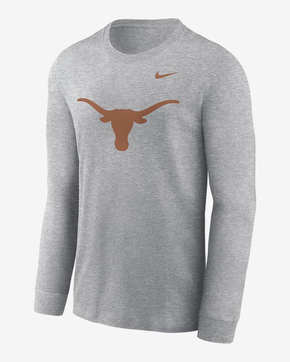 Texas Longhorns Primary Logo Men's Nike College Long-Sleeve T-Shirt - Dark Grey Heather