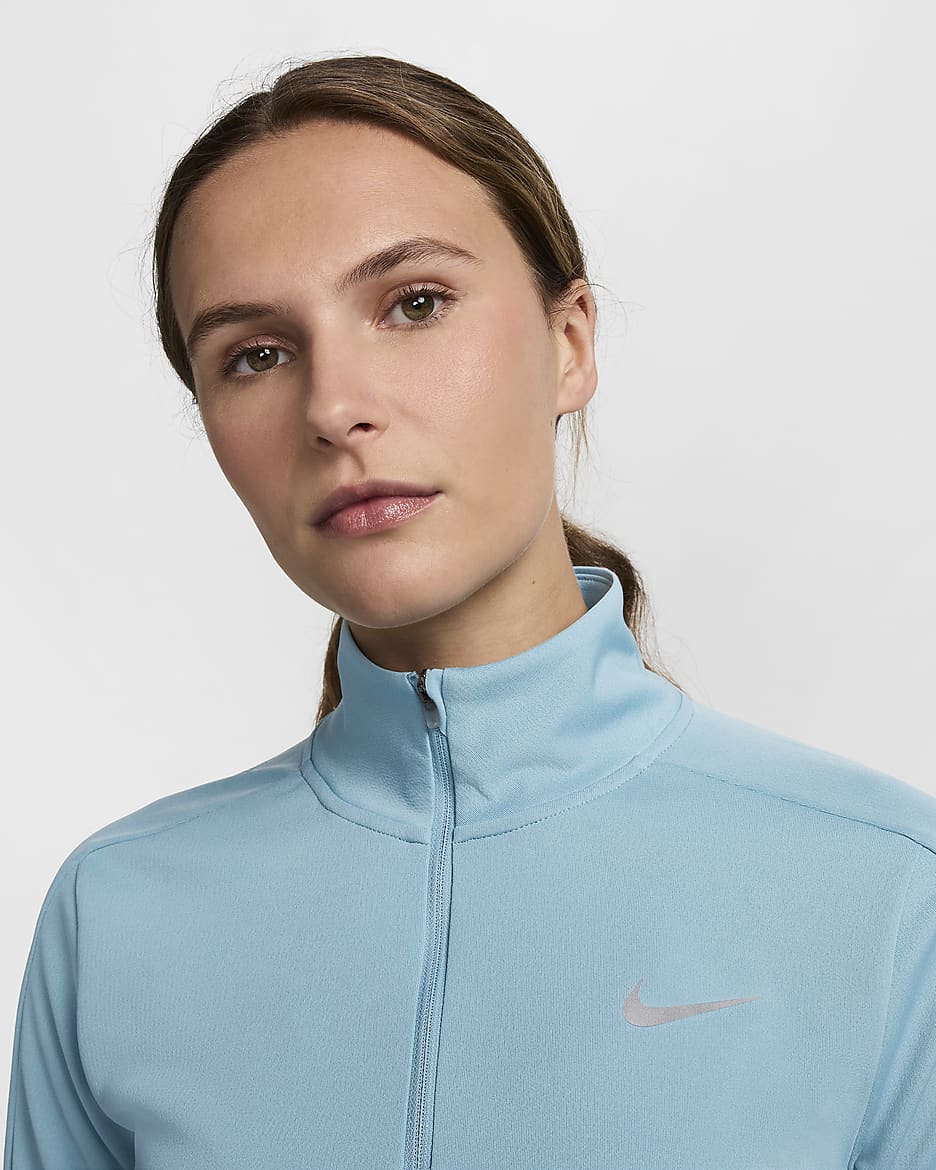 Nike Dri-FIT Pacer pullover med glidelås i halsen til dame - Denim Turquoise