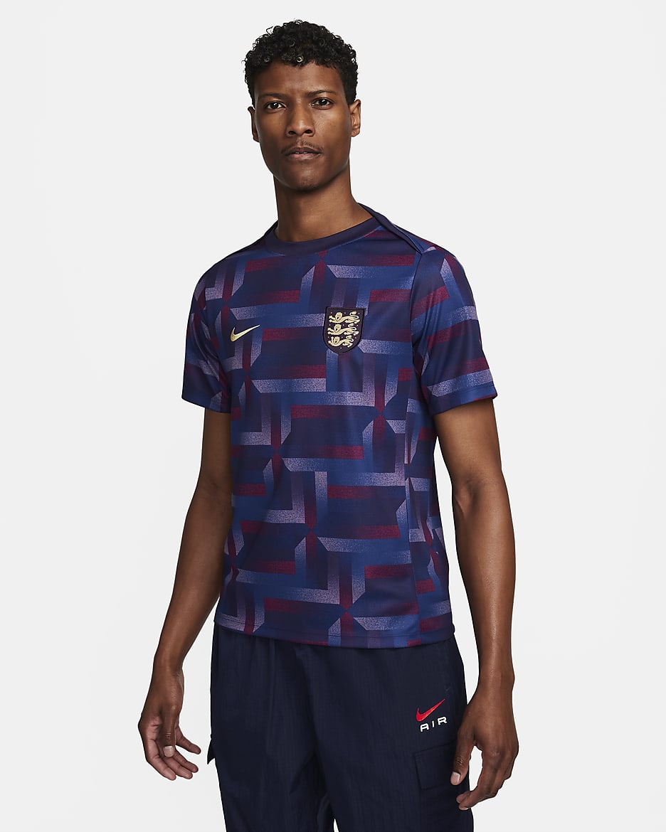 Męska przedmeczowa koszulka piłkarska z krótkim rękawem Nike Dri-FIT Anglia Academy Pro - Purple Ink/Purple Ink/Sesame