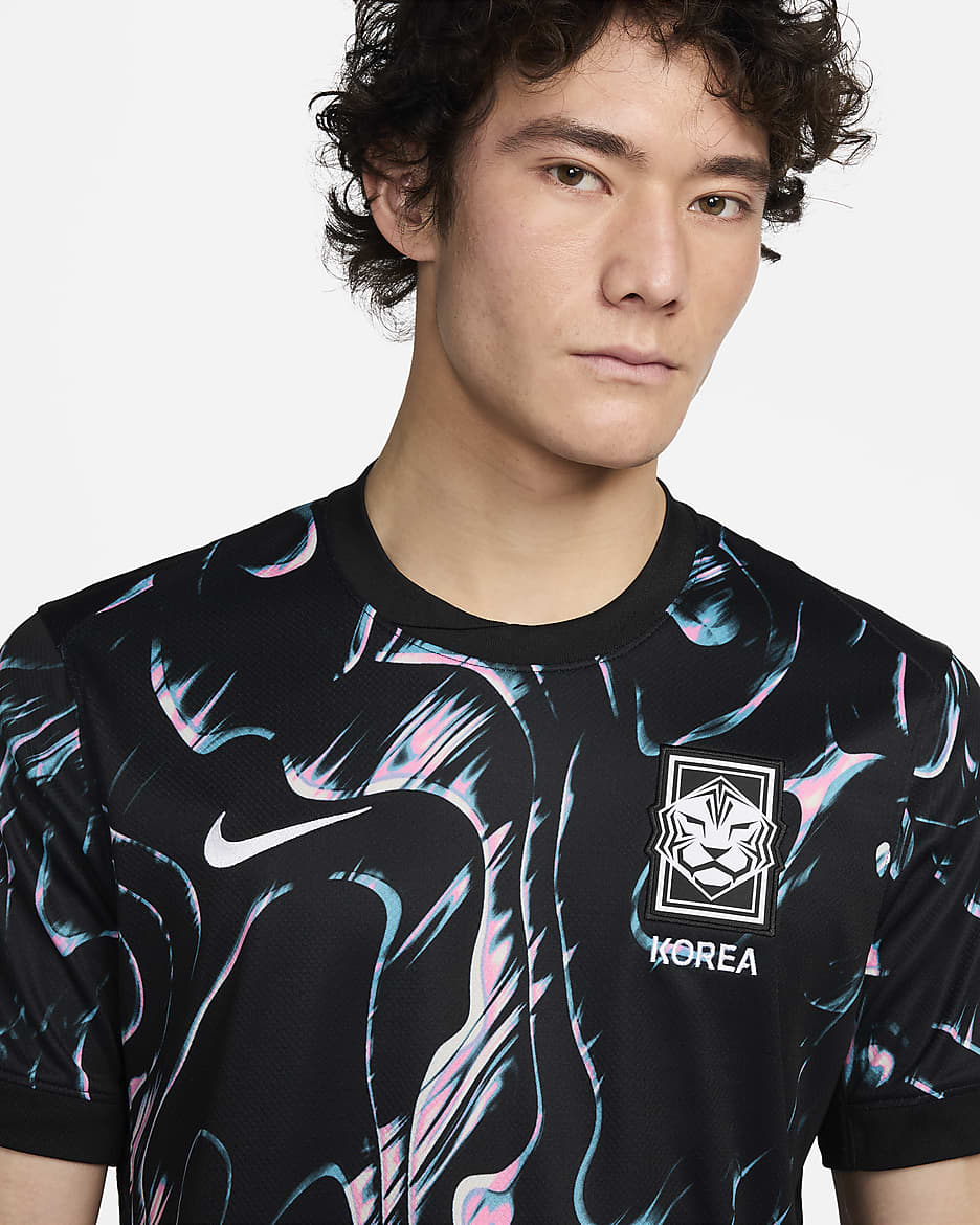Męska koszulka piłkarska Nike Dri-FIT Korea 2024 Stadium (wersja wyjazdowa) – replika - Czerń/Pink Glow/Teal Nebula/Biel