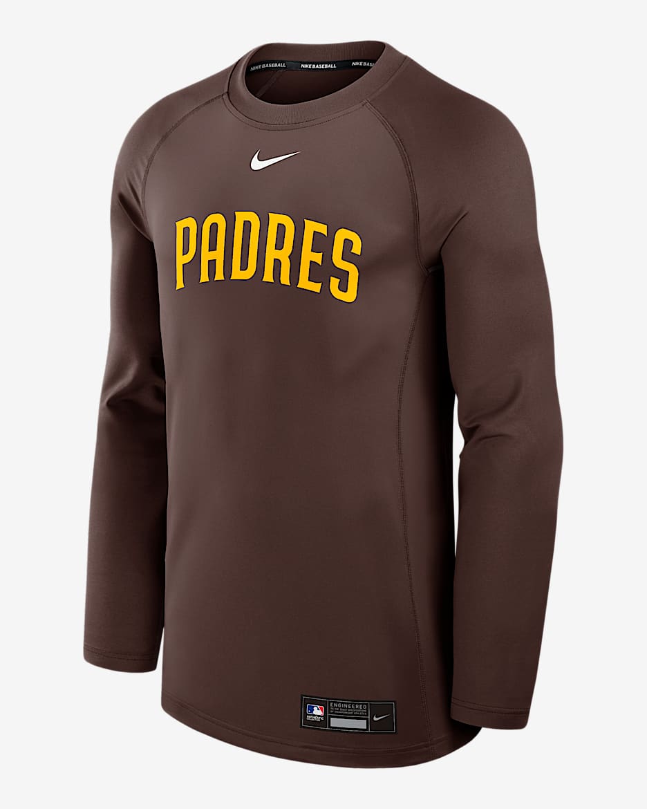 Sudadera de cuello redondo sin cierre Nike Dri-FIT de la MLB para hombre San Diego Padres Authentic Collection Game Time - Marrón