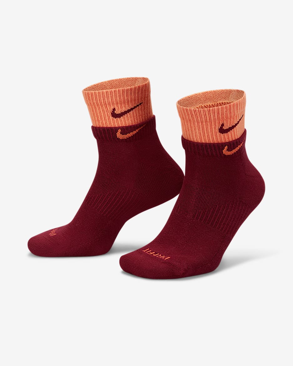 Nike Everyday Plus Cushioned Training Ankle Socks - Dark Beetroot/Orange Trance/Orange Trance