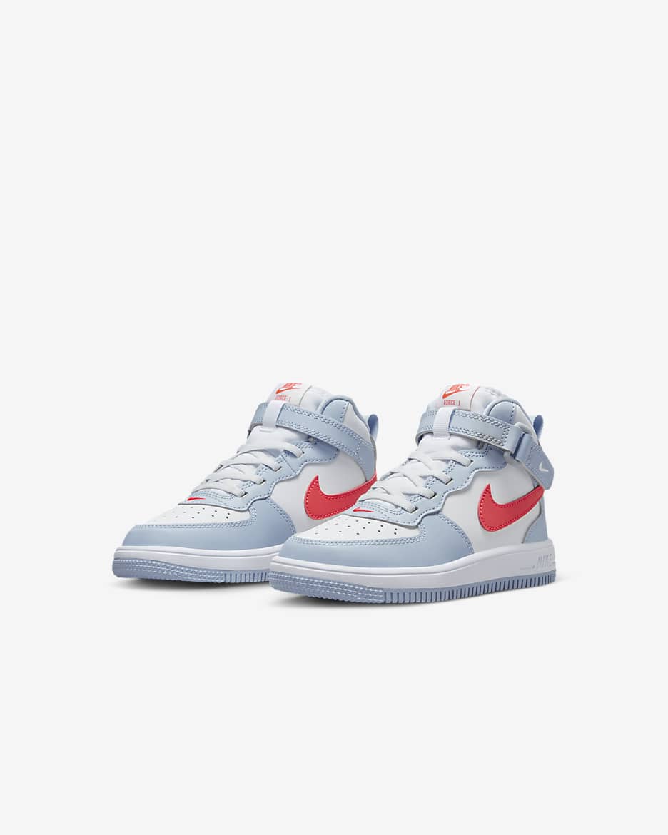 Nike Force 1 Mid EasyOn Younger Kids' Shoes - Light Armoury Blue/White/Bright Crimson