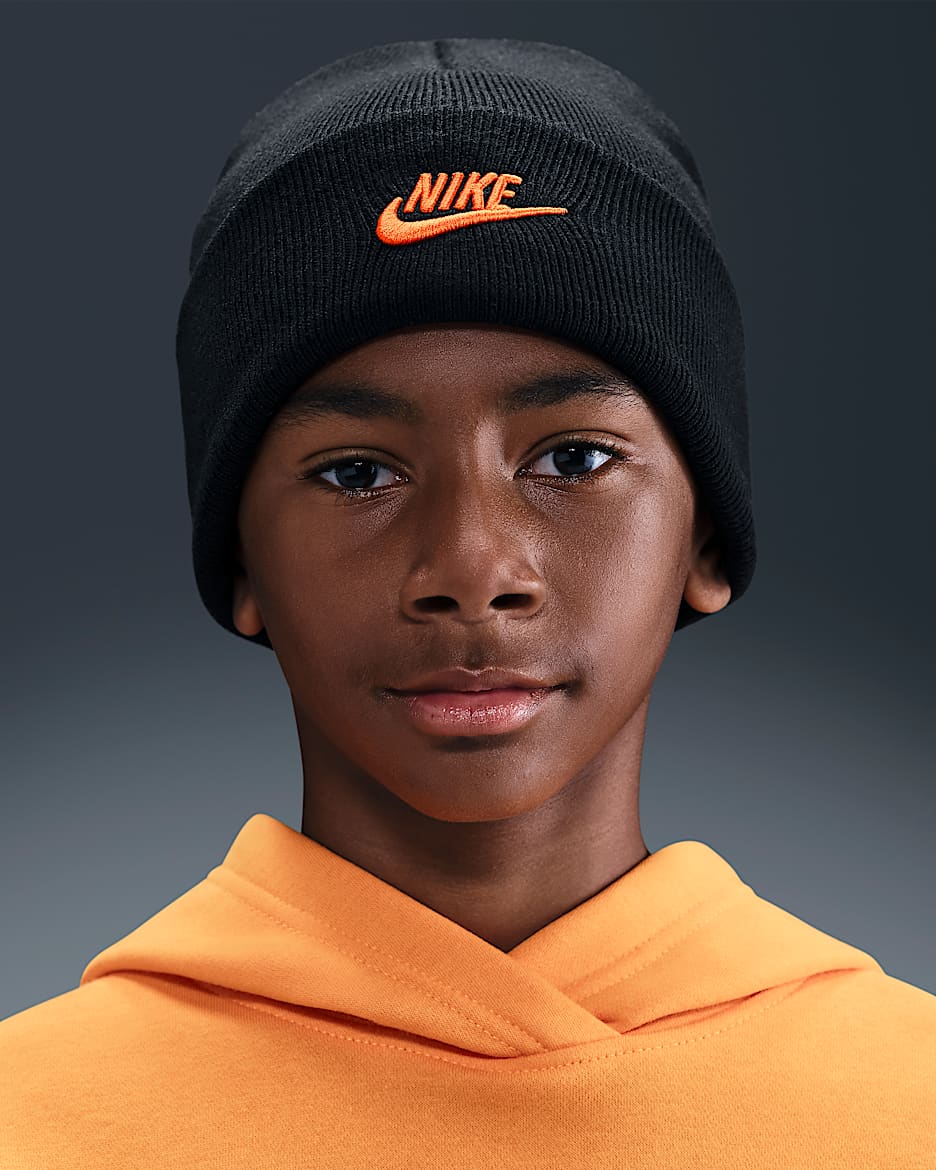 Gorro para niños talla grande Nike Peak - Negro/Naranja seguridad