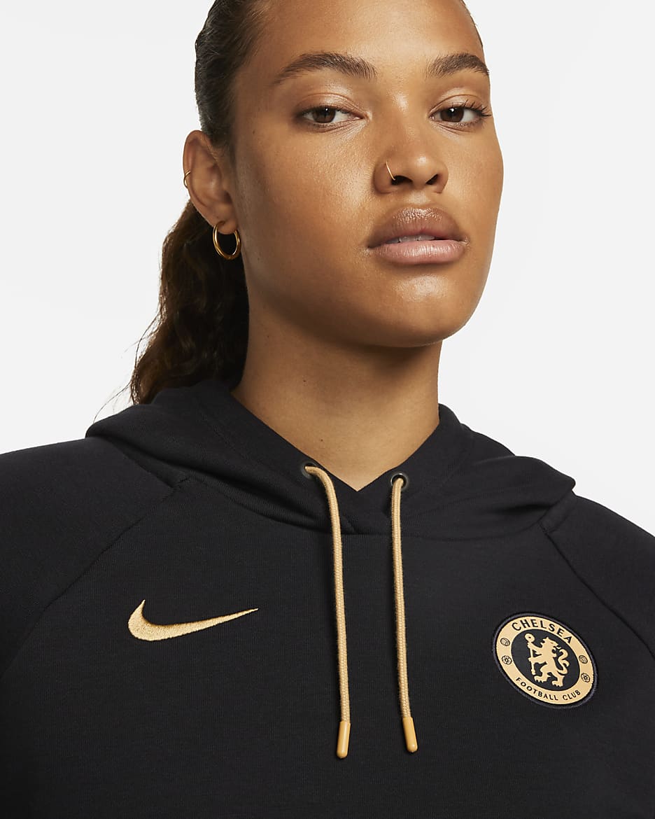 Chelsea FC Essential Women's Nike Fleece Pullover Hoodie - Pitch Blue/Club Gold