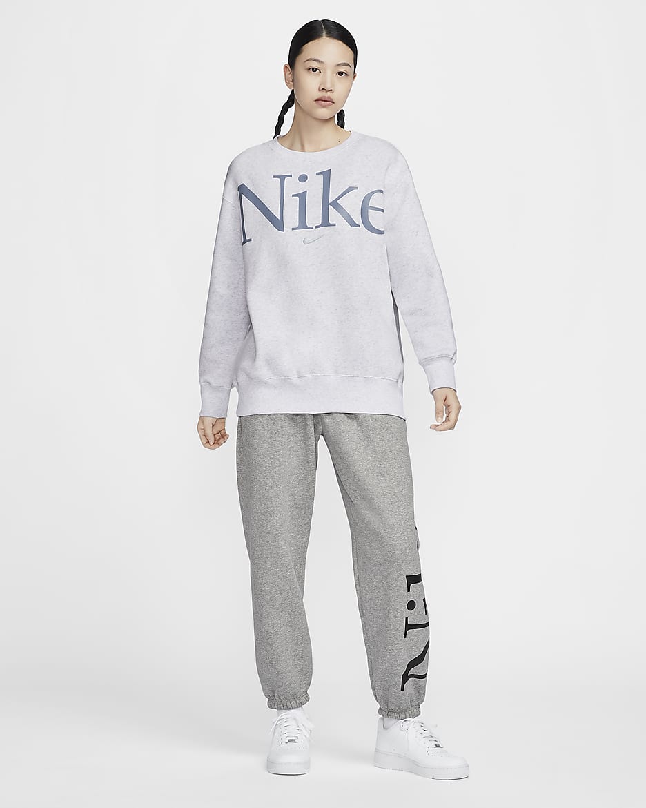 Nike Sportswear Phoenix Fleece Women's Oversized Crew-Neck Logo Sweatshirt - Birch Heather/Ashen Slate/Light Armoury Blue