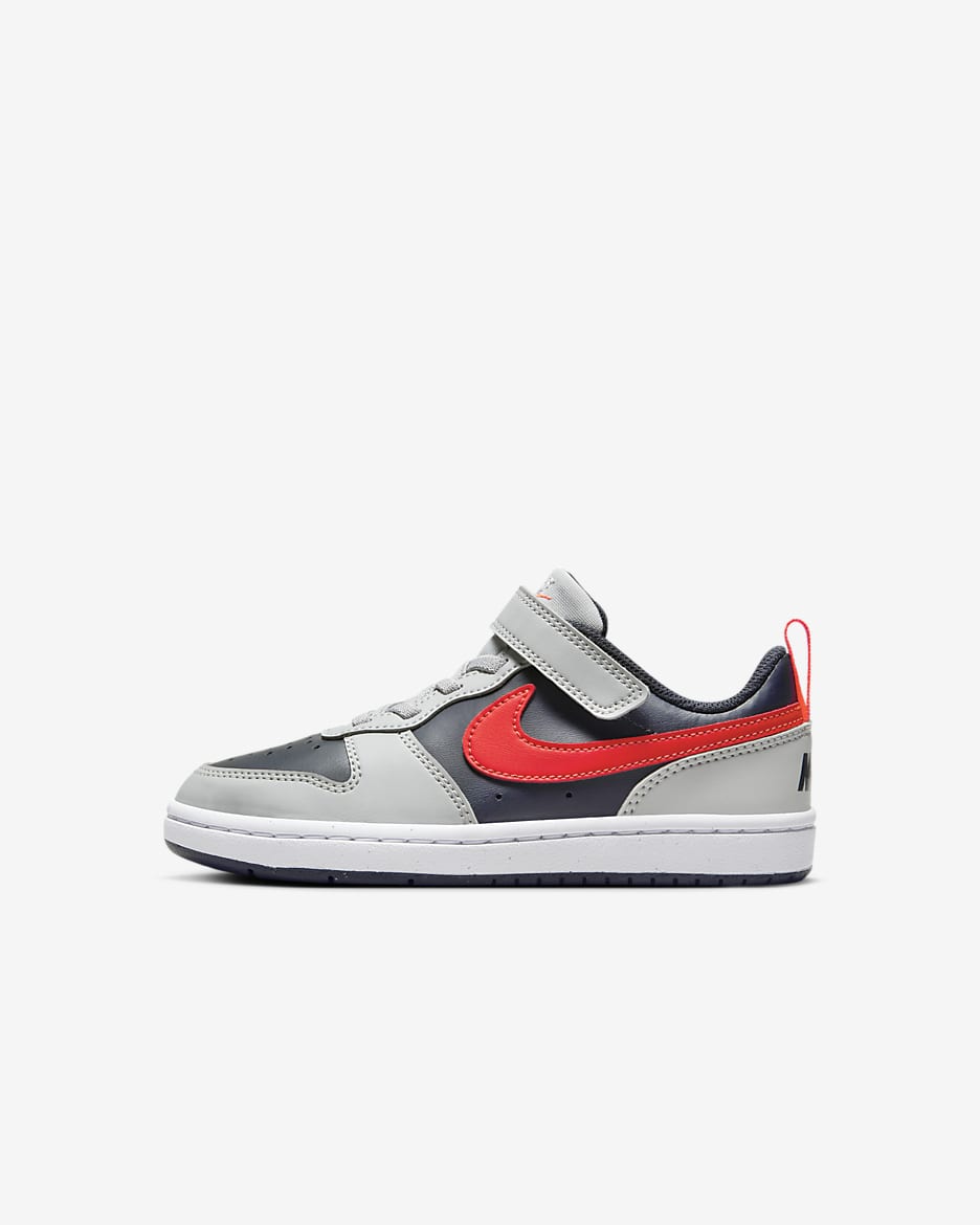 Nike Court Borough Low Recraft Younger Kids' Shoes - Light Smoke Grey/Dark Obsidian/White/Bright Crimson