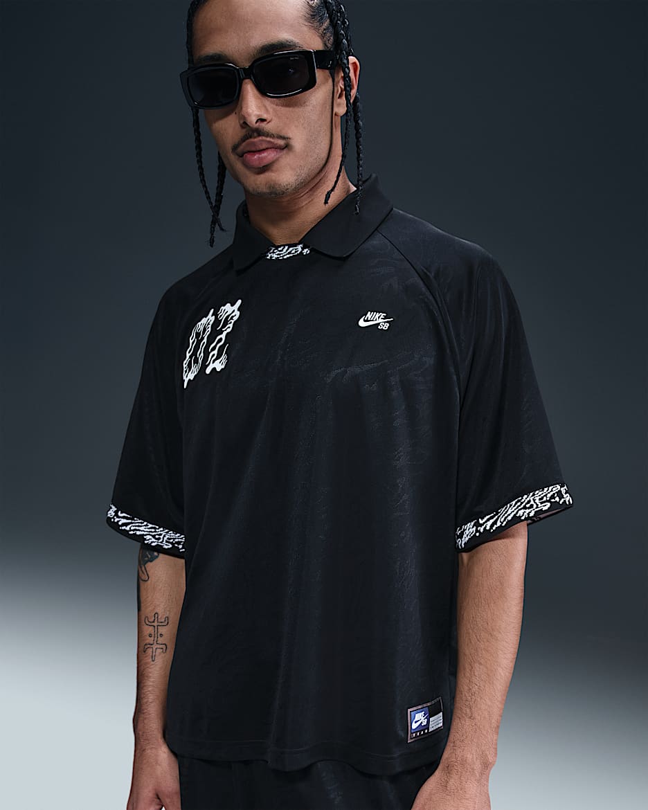 Jersey de skateboarding Dri-FIT de tejido jacquard Nike SB - Negro/Negro/Blanco